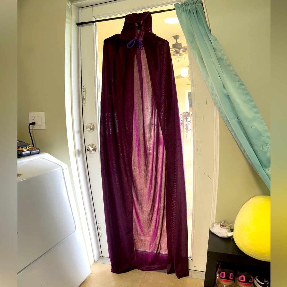 Silk velvet fabric Purple cape with hoodie about 8ft long